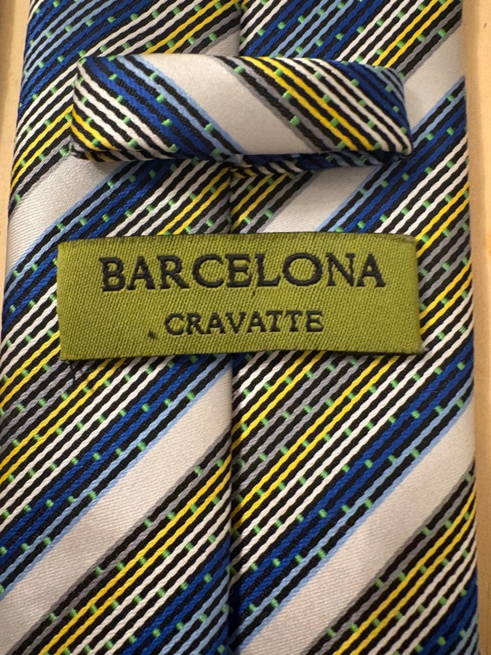 Barcelona Cravatte Striped Microfiber Necktie – Blue/Yellow/White